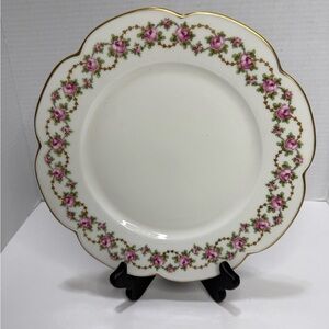 Theodore Haviland Gold Trim Pink Floral Plate 10”